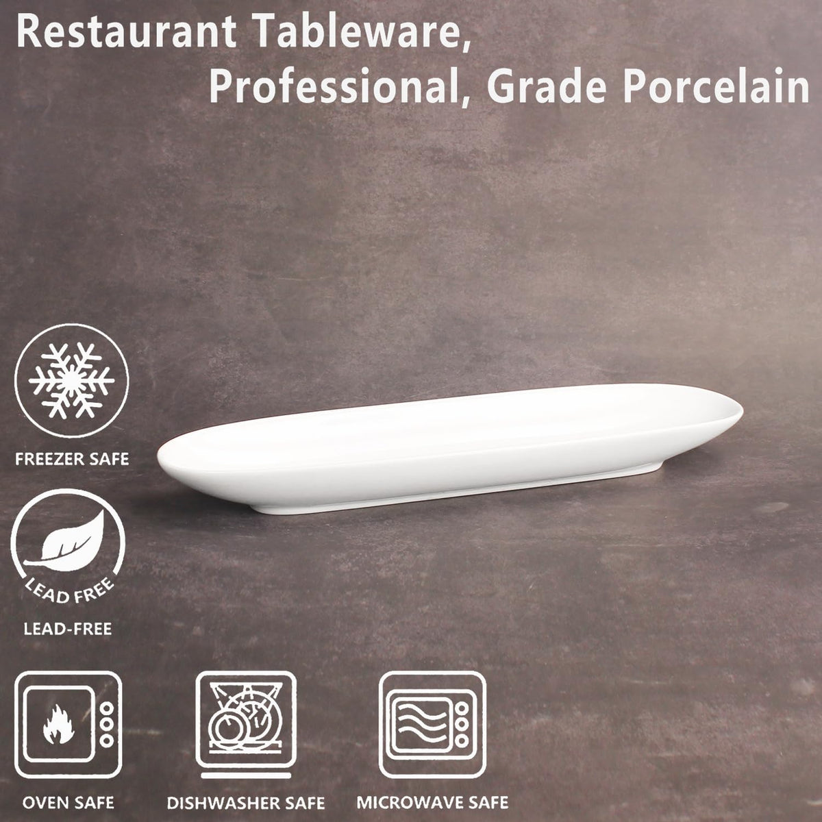 Ceramics Olive Plate, Olive Cookies Tray - Large, Chip Resistant,White Porcelain Olive Canoe, Dishwasher Safe, for Snacks, Condiments,Appetizers 13.7 Inch White