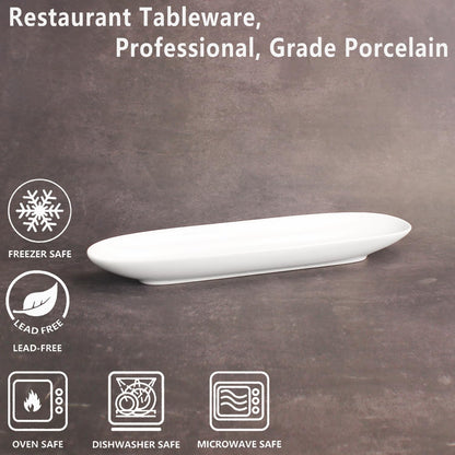 Ceramics Olive Plate, Olive Cookies Tray - Large, Chip Resistant,White Porcelain Olive Canoe, Dishwasher Safe, for Snacks, Condiments,Appetizers 13.7 Inch White