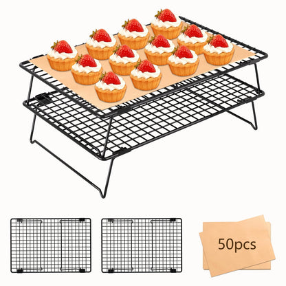 2-Tier Baking Cooling Rack with Legs, 13"x 9" w/50 Parchment Paper