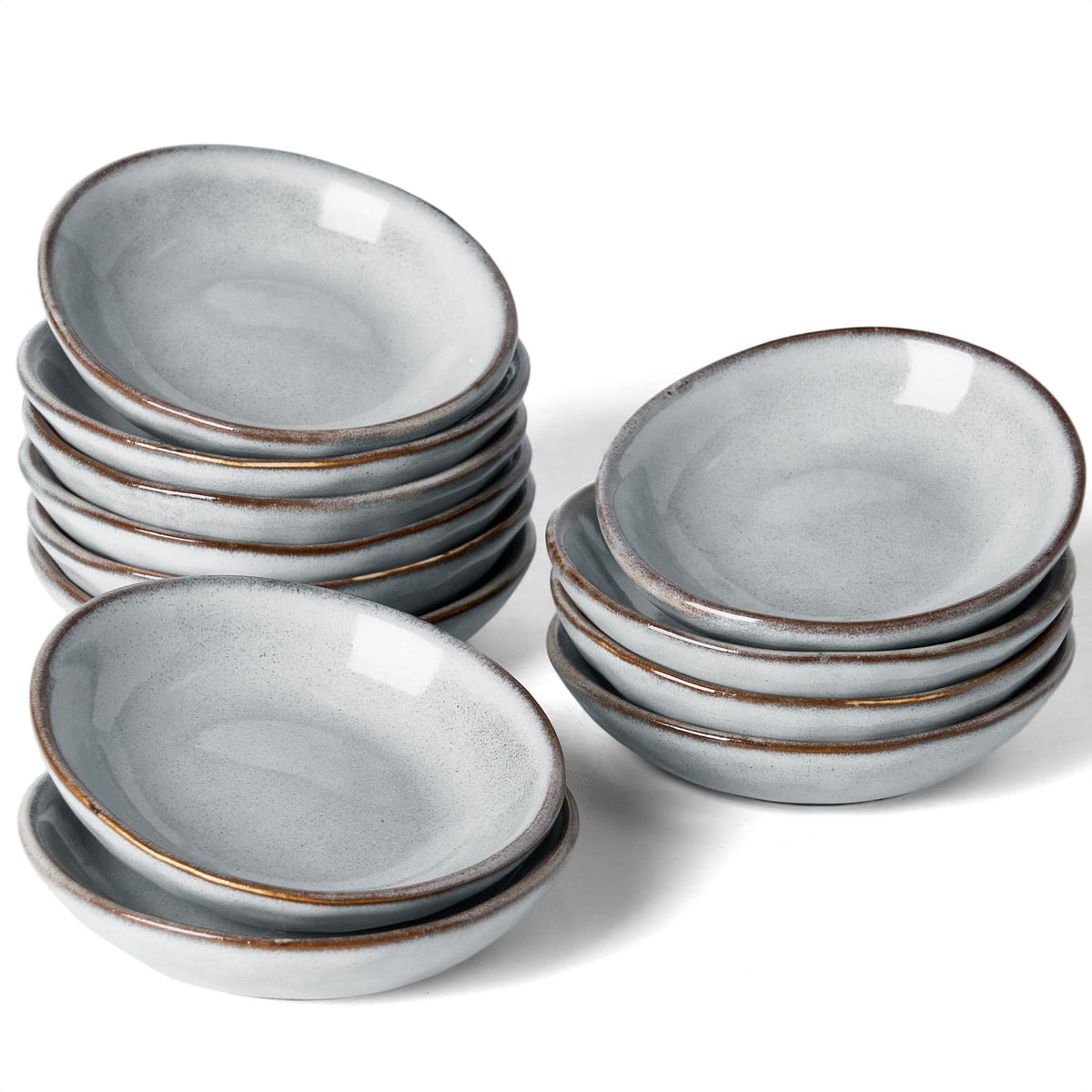 famiware Soy Sauce Dish, 2.1oz Dipping Bowl Set of 6, Cappuccino White