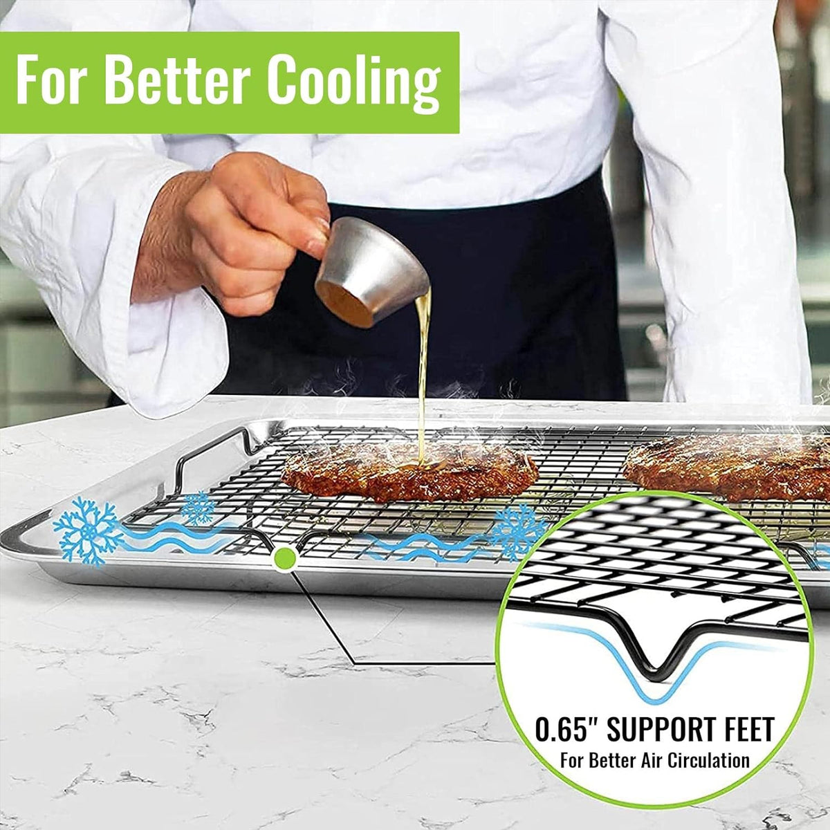 HULISEN Cooling Rack 2-Pack, 16 x 10 Inch Nonstick Baking Rack with Handles
