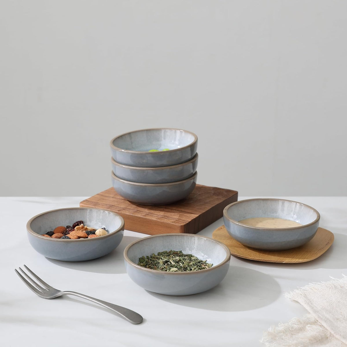 famiware Ceramic Soy Sauce Dish, 3oz Dipping Bowls Set of 6, Light Blue