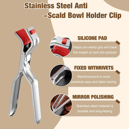 Stainless Steel Hot Plate Gripper Tongs, Anti-Scald Bowl Holder Clip with Silicone Tips for Microwave, Oven, Air Fryer - 4Pcs Multi-Function Anti-Slip Plate Gripper