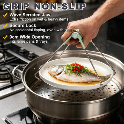 METALLIXITY Hot Plate Gripper Stainless Steel Silicone Non-Slip Dark Green