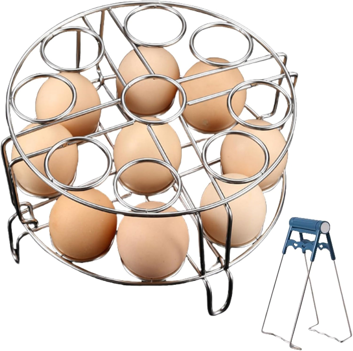 2Pcs Egg Steamer Rack with Hot Plate Gripper Set, Stackable Trivet for Instant Pot Compatible Pressure Cooker Accessories Cooking 18 Eggs