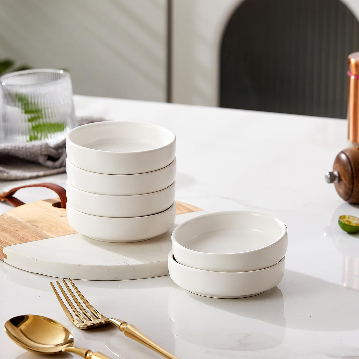 Ceramic Soy Sauce Dish,3.5 Inch Dipping Bowls Side Dishes Set of 6, Small Appetizer Pinch Dip Bowls for Condiments, Sushi, Ketchup, BBQ (White)