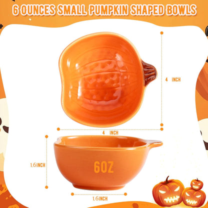 12 Pack Ceramic Pumpkin Bowls, 6 oz Small Fall Ramekins, Pumpkin Shaped Dishes for Halloween Thanksgiving Candy Snack Dip Sauce, Orange Mini Bowls for Autumn Party Decor