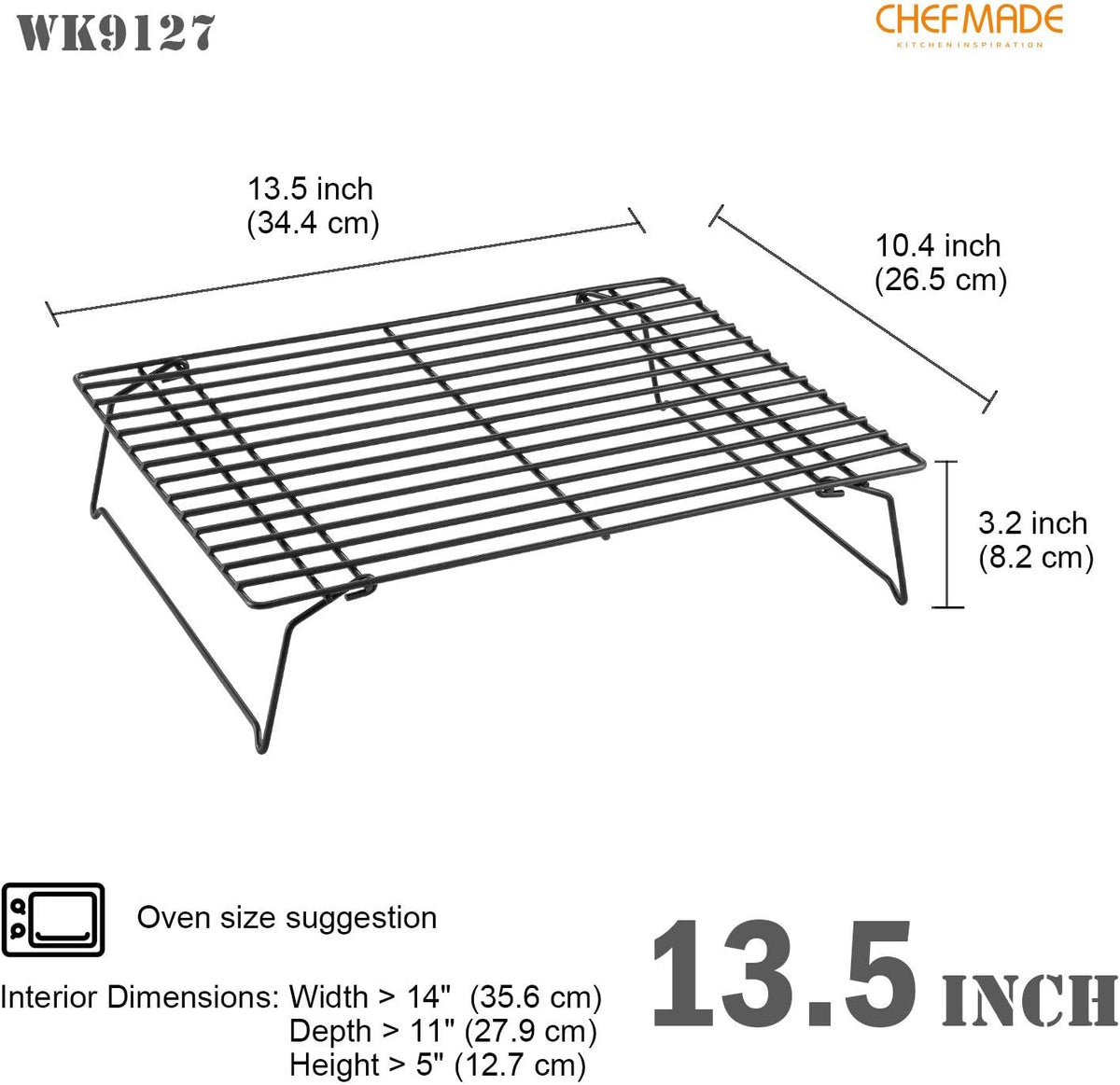 CHEFMADE Baking and Cooling Rack, 13.5-Inch Non-Stick Stackable Collapsible Rectangle Wire Rack for Oven Baking (Black)