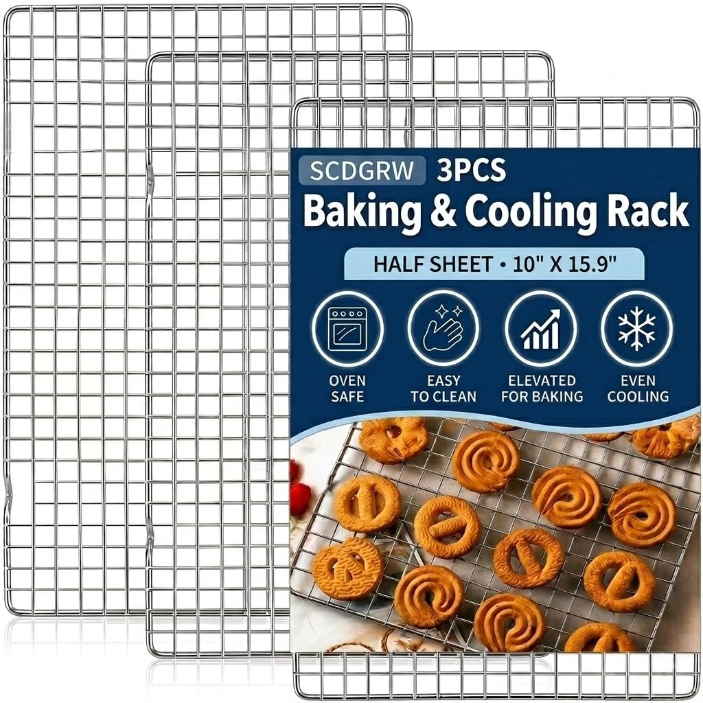 Cooling Rack Set of 2, 10" x 16" No Warp Heavy Duty Stainless Steel Baking Rack - Fits Jelly Roll Cookie Sheet Pan, Oven Safe 575°F, for Baking, Roasting & Dehydrating, Dishwasher Safe