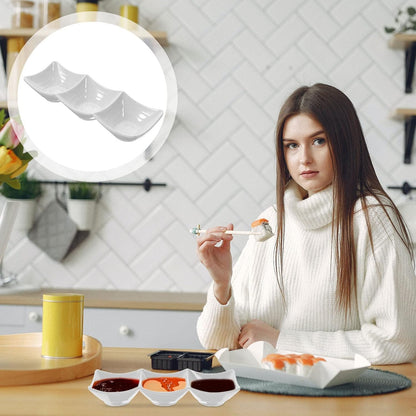 Kichvoe Three-Grid Sauce Dipping Tray Melamine White 9.43 X 3.14 X 1.49 in
