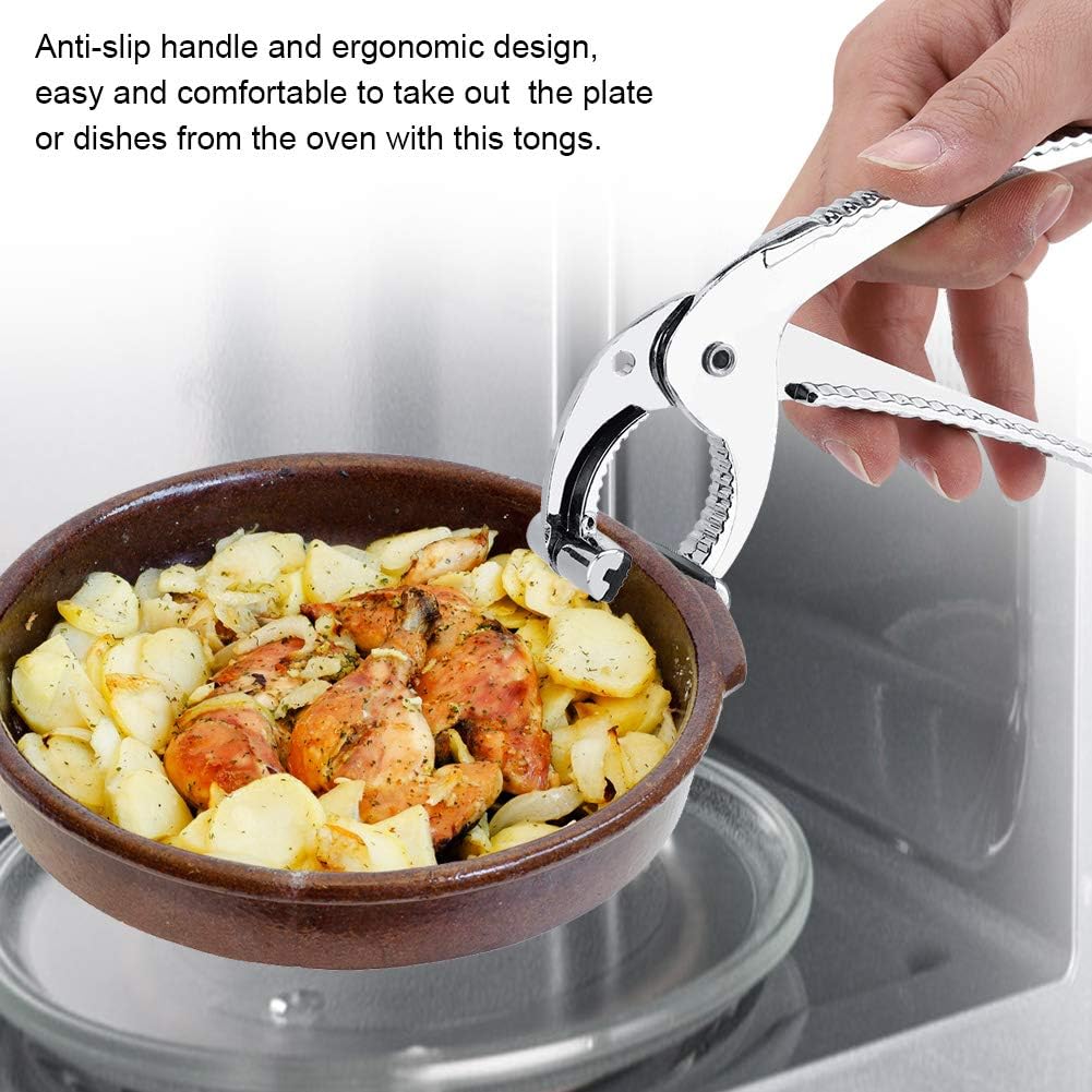 Zinc Alloy Oven Clip Pliers, Air Fryer Tools Essential Gadget for Home Kitchen, Hot Plate Gripper with Anti-slip Handle Easy to Take Out Hot Pot Plate Dishes and Baking Tray
