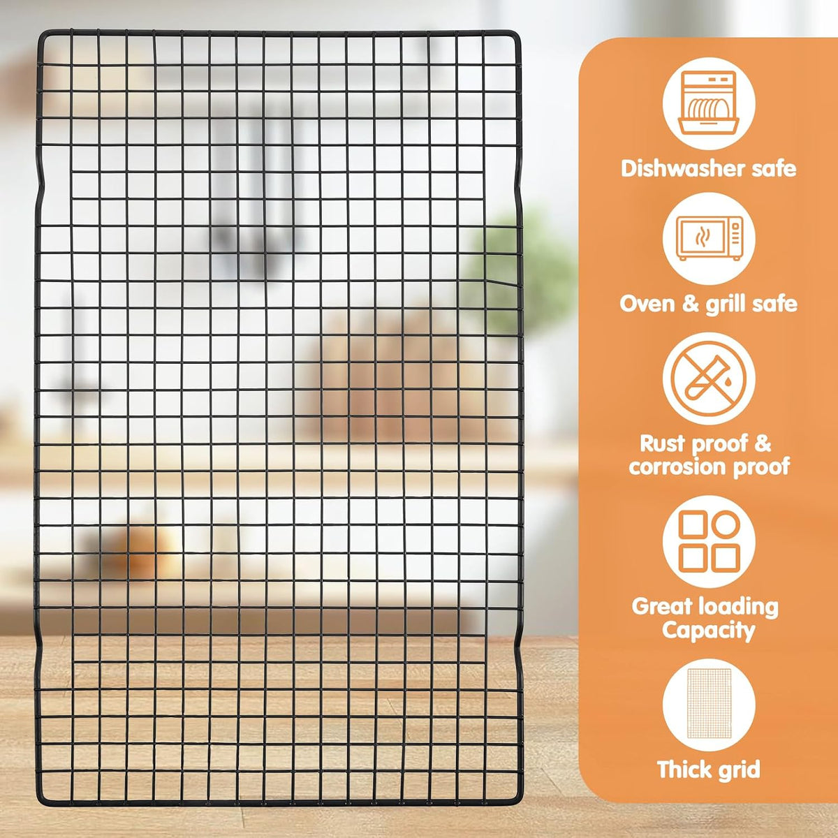 7PCS Carbon Steel Cooling Racks 16"x10", Heavy Duty Wire Baking Rack for Cooking, Roasting, Grilling and Drying, Oven Safe Nonstick Cookie Rack, Fits Half Sheet Pan, Dishwasher Safe
