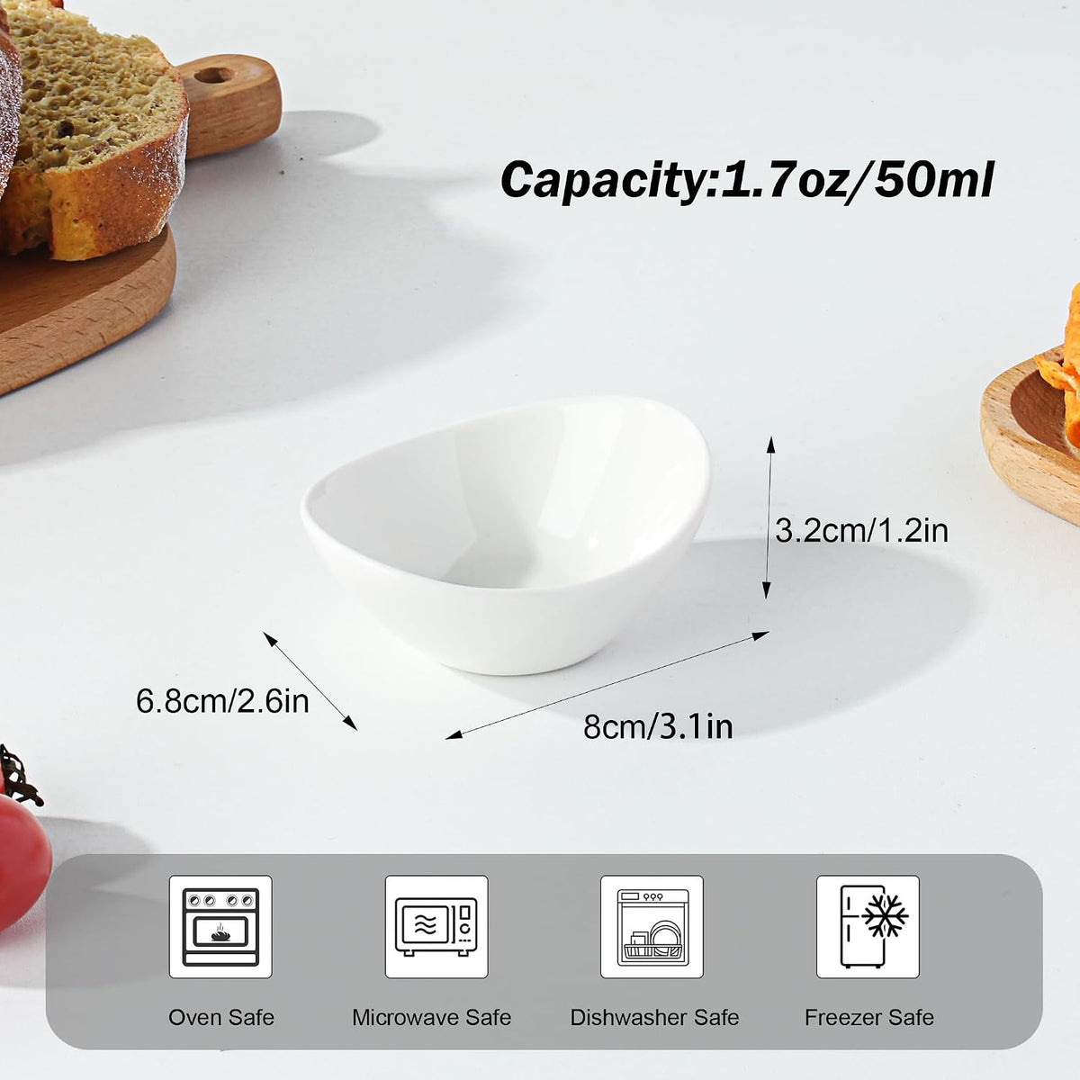 UIBFCWN Ceramic Dipping Bowls, 1.7 Oz Ceramic Soy Sauce Dishes, Porcelain Dipping Sauce Cup Pinch Bowls, Mini Bowl for Side Dishes ketchup Condiment Server Charcuterie BBQ and Party, 20 Pack