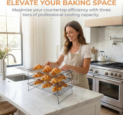 2-Tier Collapsible Cooling Racks, Detachable Wire Cooling Rack Stackable Drying Rack for Cookie Bread Pizza Baking, Fruits, Snacks Perfect for Outdoor Camping