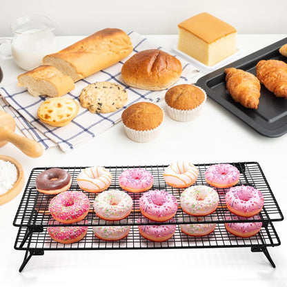 Kingrol 2-Piece Cooling Rack with Collapsible Folding Legs - for Cooking, Roasting, Drying, Grilling (Black)
