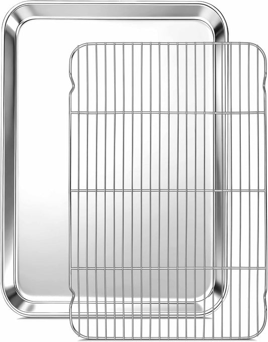 Onader 18x13 Inch Large Half Baking Sheet Pan with Wire Cooling Rack Set