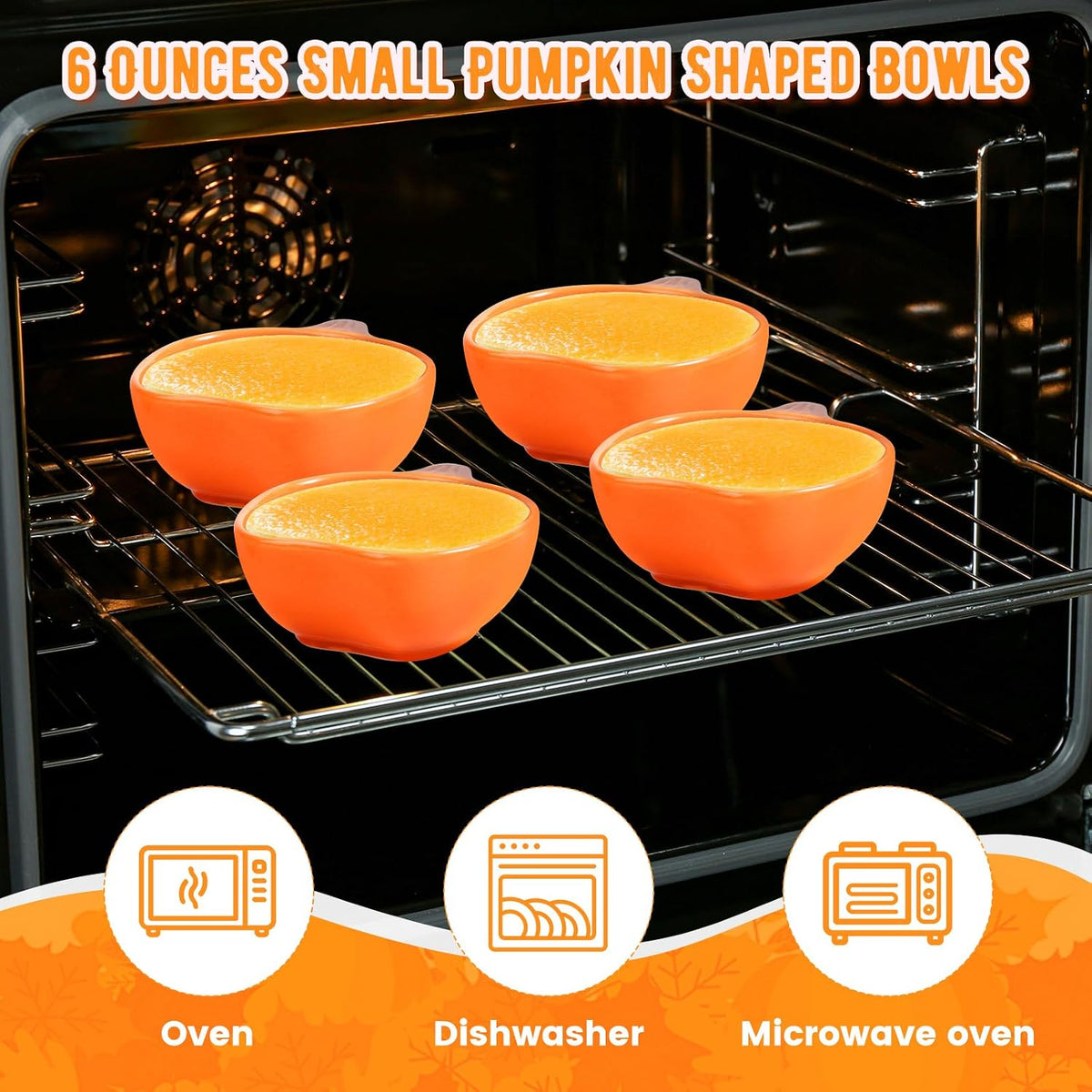 12 Pack Ceramic Pumpkin Bowls, 6 oz Small Fall Ramekins, Pumpkin Shaped Dishes for Halloween Thanksgiving Candy Snack Dip Sauce, Orange Mini Bowls for Autumn Party Decor