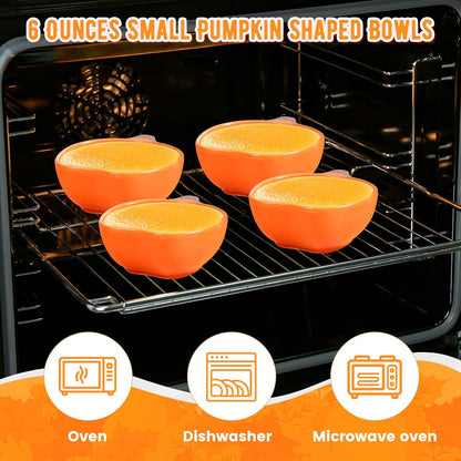 12 Pack Ceramic Pumpkin Bowls, 6 oz Small Fall Ramekins, Pumpkin Shaped Dishes for Halloween Thanksgiving Candy Snack Dip Sauce, Orange Mini Bowls for Autumn Party Decor