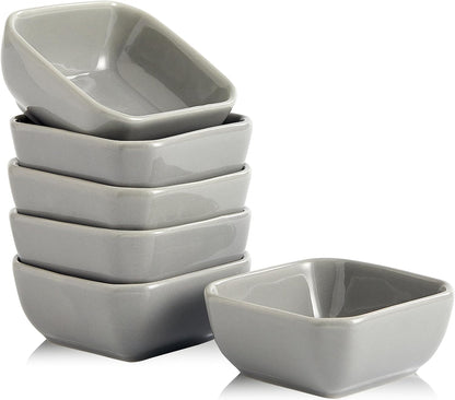 Ceramic Dipping Bowls Set of 6,3 Ounce Porcelain Small Mini Dip Bowl Square Soy Sauce Dish - Good for Tomato Sauce, Sushi Soy, BBQ,Charcuterie Board(Grey)