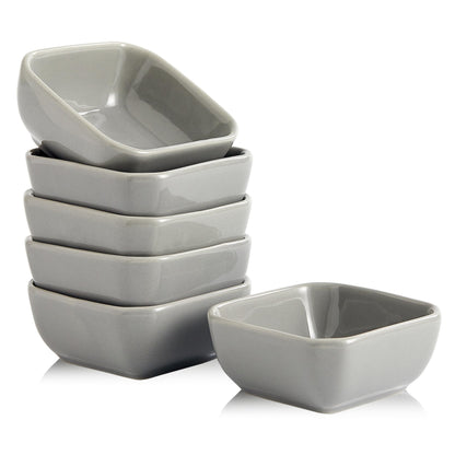 Ceramic Dipping Bowls Set of 6,3 Ounce Porcelain Small Mini Dip Bowl Square Soy Sauce Dish - Good for Tomato Sauce, Sushi Soy, BBQ,Charcuterie Board(Grey)