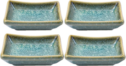 Japanese Ceramic Sauce Dish Set of 4, 3.5'' Rectangular Small Dipping Bowls