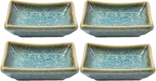 Japanese Ceramic Sauce Dish Set of 4, 3.5'' Rectangular Small Dipping Bowls