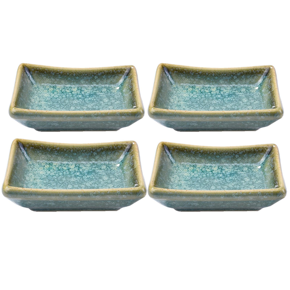 Japanese Ceramic Sauce Dish Set of 4, 3.5'' Rectangular Small Dipping Bowls