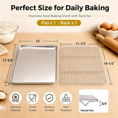 Onader 18x13 Inch Large Half Baking Sheet Pan with Wire Cooling Rack Set