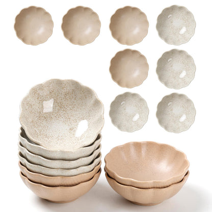 Ceramic Dipping Bowls Set of 8, 3 oz Sauce Cups, Chrysanthemum Round Small Side Dish for Sushi, Tomato, Soy Sauce, Condiment Finger Bowls