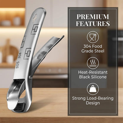 maryeadecoo Air Fryer Plate Gripper - Stainless Steel Heat Resistant Non-Slip Pan Holder for Oven Microwave Induction Cooktop - Hot Dish Lifter with Magnetic Hooks (2 Pack)