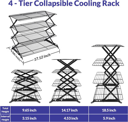 Geesta 2/3/4-Tier Upgraded Collapsible Cooling Rack with Adjustable 3 Setting Design Stackable Roasting Cooking Drying Wire Cooling Rack for Cookies Baking Gifts for Women