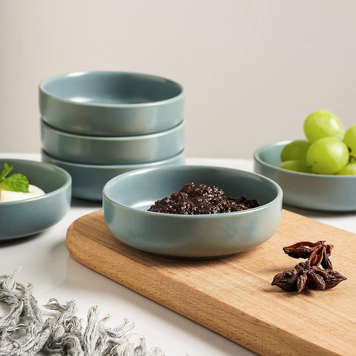 Selamica Ceramic 3.3 Inch Soy Sauce Dish Dipping Bowls Side Dishes Small Appetizer Pinch Bowls for Condiments, Sushi, Ketchup, BBQ-Set of 6 (Matte Blue)