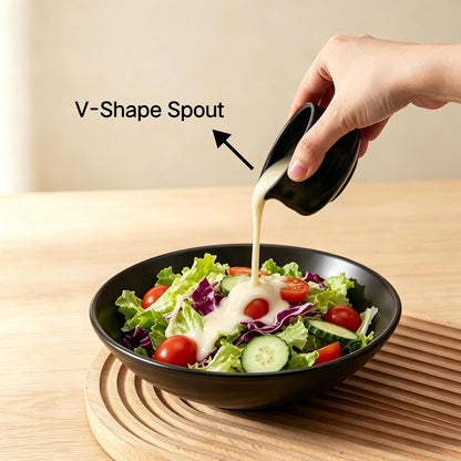 Ceramic Small Sauce Bowls with Spout, Matt Black, 3OZ, Set of 6