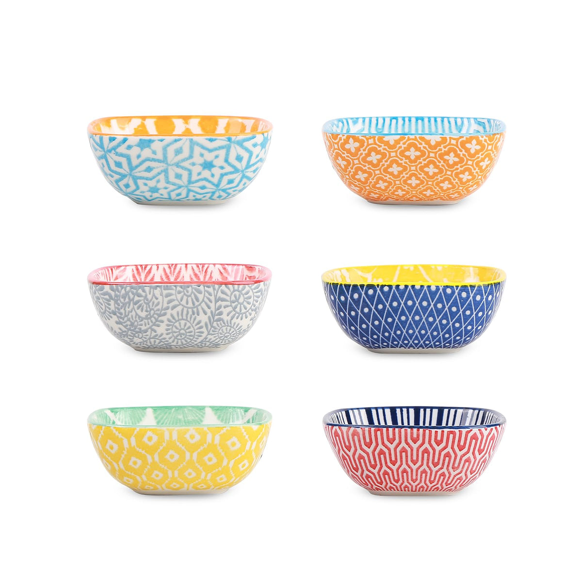 Selamica Ceramic 2.6 OZ Square Dipping Bowl Set, Set of 6, Vintage Blue