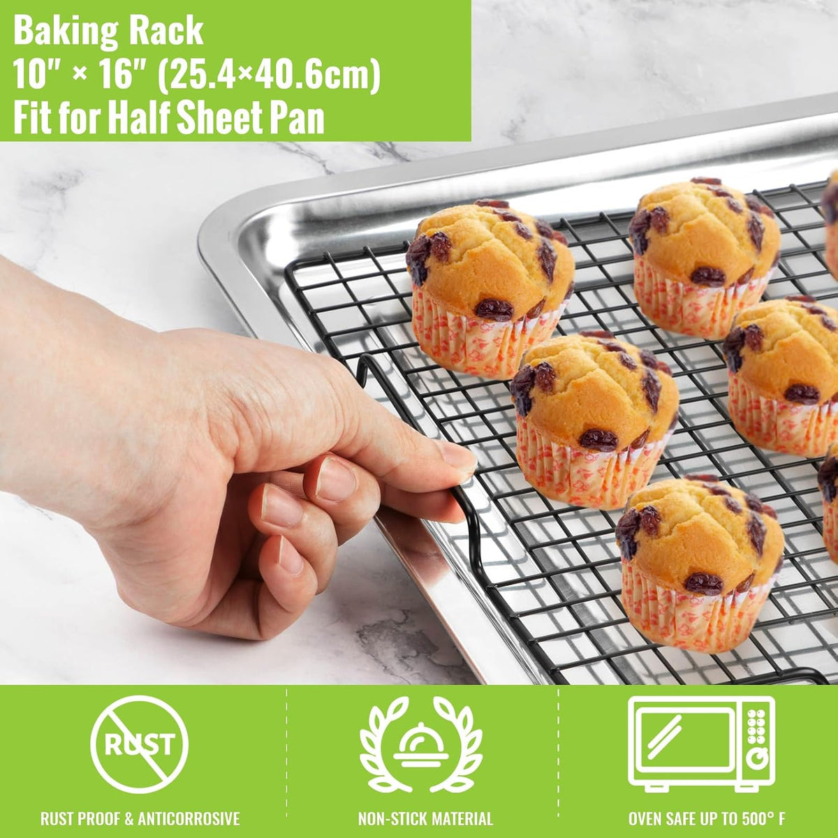 HULISEN Cooling Rack 2-Pack, 16 x 10 Inch Nonstick Baking Rack with Handles
