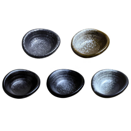 Colias Wing 3.5" Retro Style Black/Brown Stylish Design Multipurpose Porcelain Side Dish Bowl Seasoning Dishes Soy Dipping Sauce Dishes-Set of 5