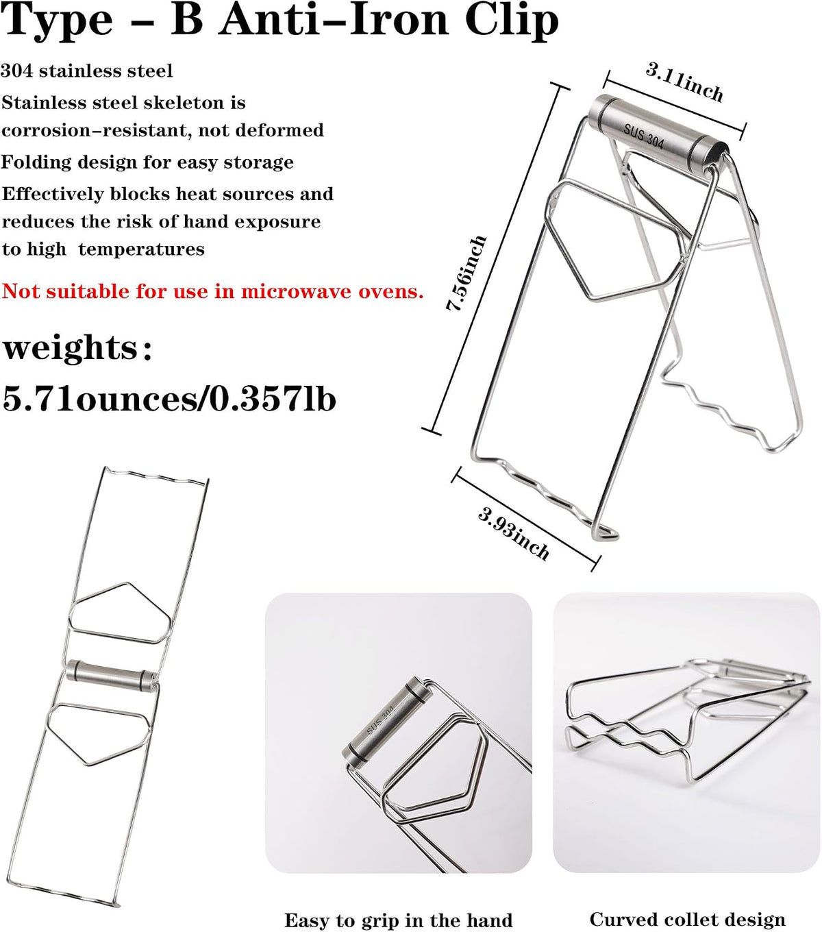 Hot Plate Clip Clamp 304 Stainless Steel 2-Pack – Ergonomic, Heat-Resistant, One-Handed Operation with Non-Slip Grips – Ideal for Microwaves, Ovens, and Grills – Durable, Safe Kitchen Tool