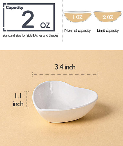 DELLING Heart Shaped Dipping Bowls Set of 6, Mini Soy Sauce Dishes 2 Oz, Small Ceramic Bowls for Condiment Ketchup Dip, Porcelain Sauce Cups for Charcuterie Board BBQ Party, White