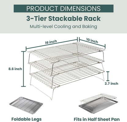 Ultra Cuisine Durable 3 Tiers Stackable, 16" x 10" Cooling Rack for Baking