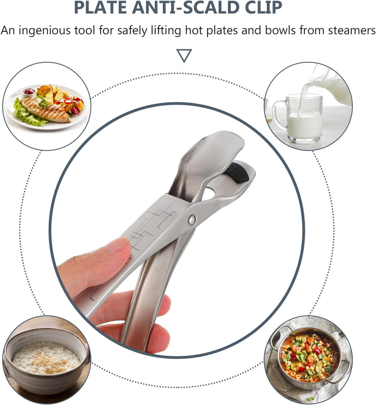 Stainless Steel Bowl Clip with Silicone Pad for Lifting Hot Plates Bowls