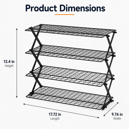 4-Tier Collapsible Cooling Rack, Cooling Rack for Baking, Cookie Rack, Outdoor Camping Food Shelf, Heavy Duty, Ideal for Cake, Bread, Cookies, Barbecue