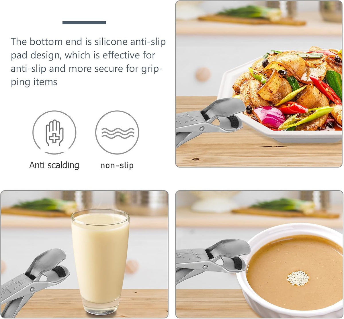 Stainless Steel Hot Dish Clip with Silicone Pad, Secure Grip for Cookware