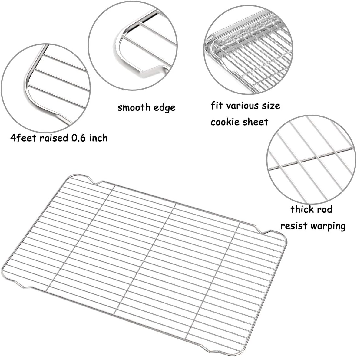 Cooling Rack Set of 3, Baking Rack Stainless Steel Wire Rack for Baking Cooking Roasting Grilling Cooling, 15” x 11” x 0.5” Wire Racks, Fit Various Size Cookie Sheets Oven