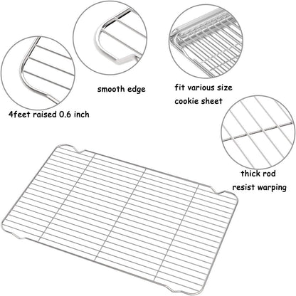 Cooling Rack Set of 3, Baking Rack Stainless Steel Wire Rack for Baking Cooking Roasting Grilling Cooling, 15” x 11” x 0.5” Wire Racks, Fit Various Size Cookie Sheets Oven