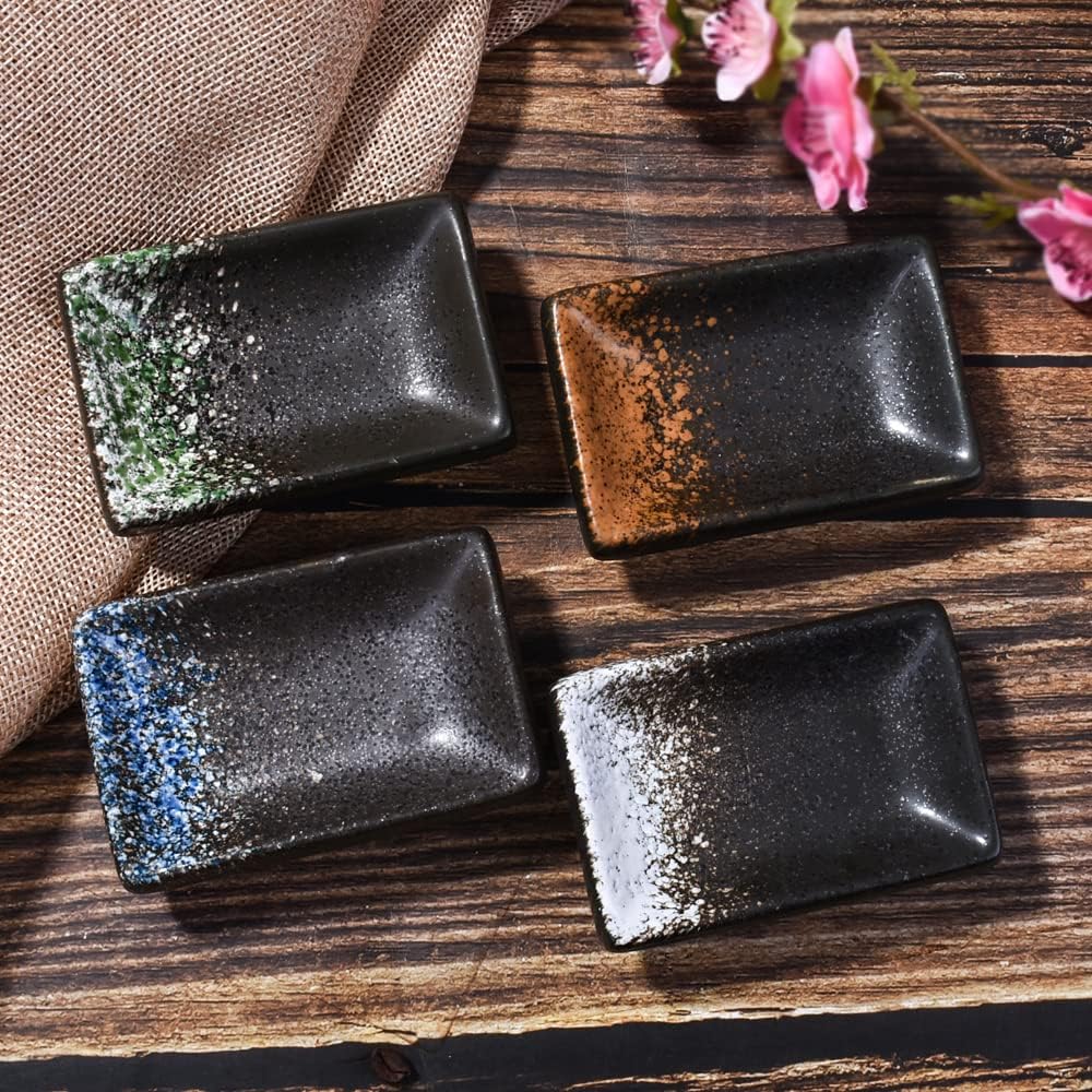 Ceramic Dipping Sauce Dish Set of 4, 3.35'' Rectangular Small Sushi Bowls