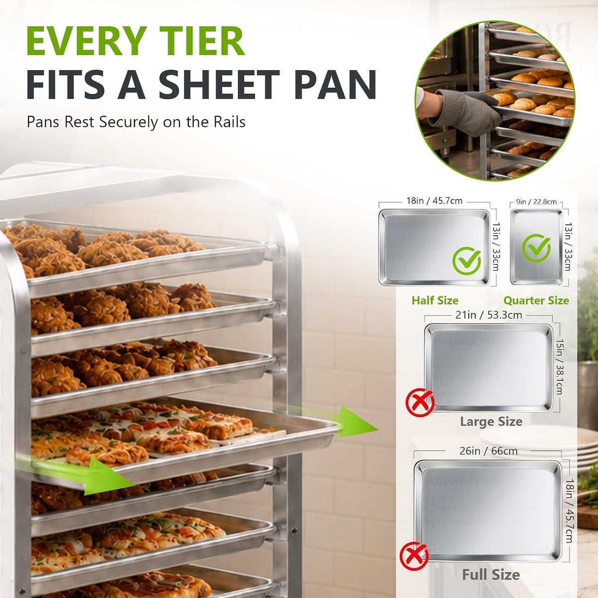 10-Tier Sheet Pan Rack with Wheels for Home Bakery Rolling Cart Fits 1/2 & 1/4 Sheet Pans, Commercial Grade Bread Cooling & Dough Proofing Rack for Bakers, Candle & Soap Makers