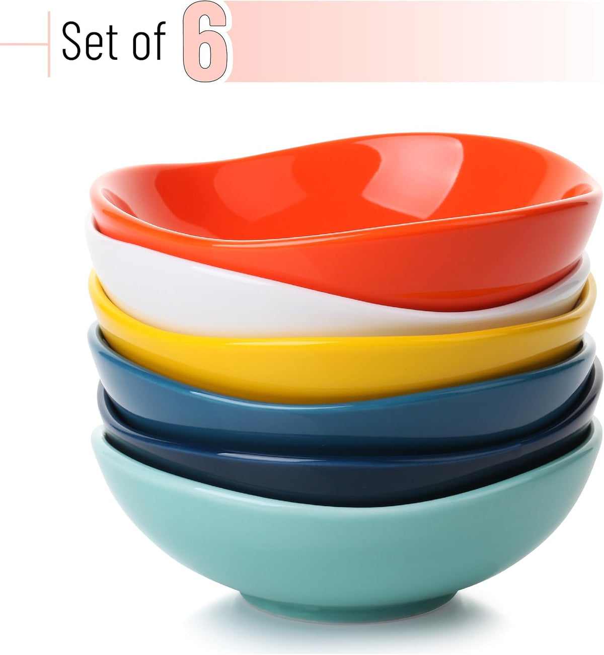 BTaT- Dipping Bowls, 5 oz, Set of 6, Colorful Bowls, Ceramic Dip Bowls, Sauce Bowls, Small Bowls for Dipping, Bowls for Dipping, Condiment Dishes, Bowl for Dips, Ripple Effect Bowl, Ceramic Sauce Bowl