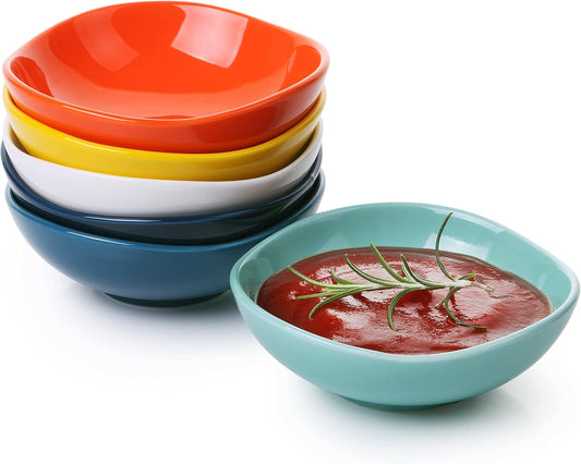 BTaT- Dipping Bowls, 5 oz, Set of 6, Colorful Bowls, Ceramic Dip Bowls, Sauce Bowls, Small Bowls for Dipping, Bowls for Dipping, Condiment Dishes, Bowl for Dips, Ripple Effect Bowl, Ceramic Sauce Bowl