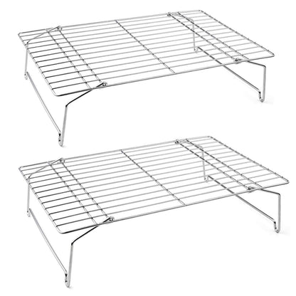 P&P CHEF Cooling Rack Set of 2, 2-Tier 15" x 10" Stackable Rack, Silver