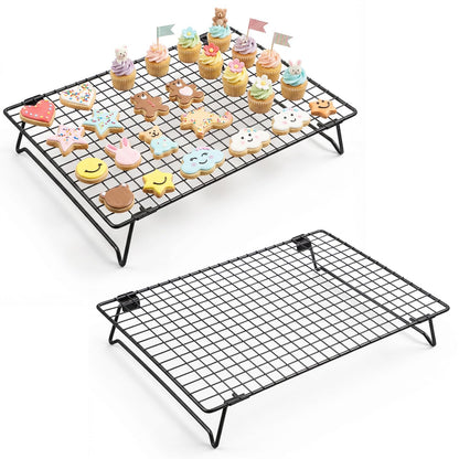 Kifmurase 3PCS Stackable Cooling Rack for Baking, 13.3 x 9.3 Inch Carbon Steel Wire Rack with Folding Legs for Cookie Cake Pizza Jerky, Multi-Use Bread Oven Racks for Cooking Roasting Drying Grilling